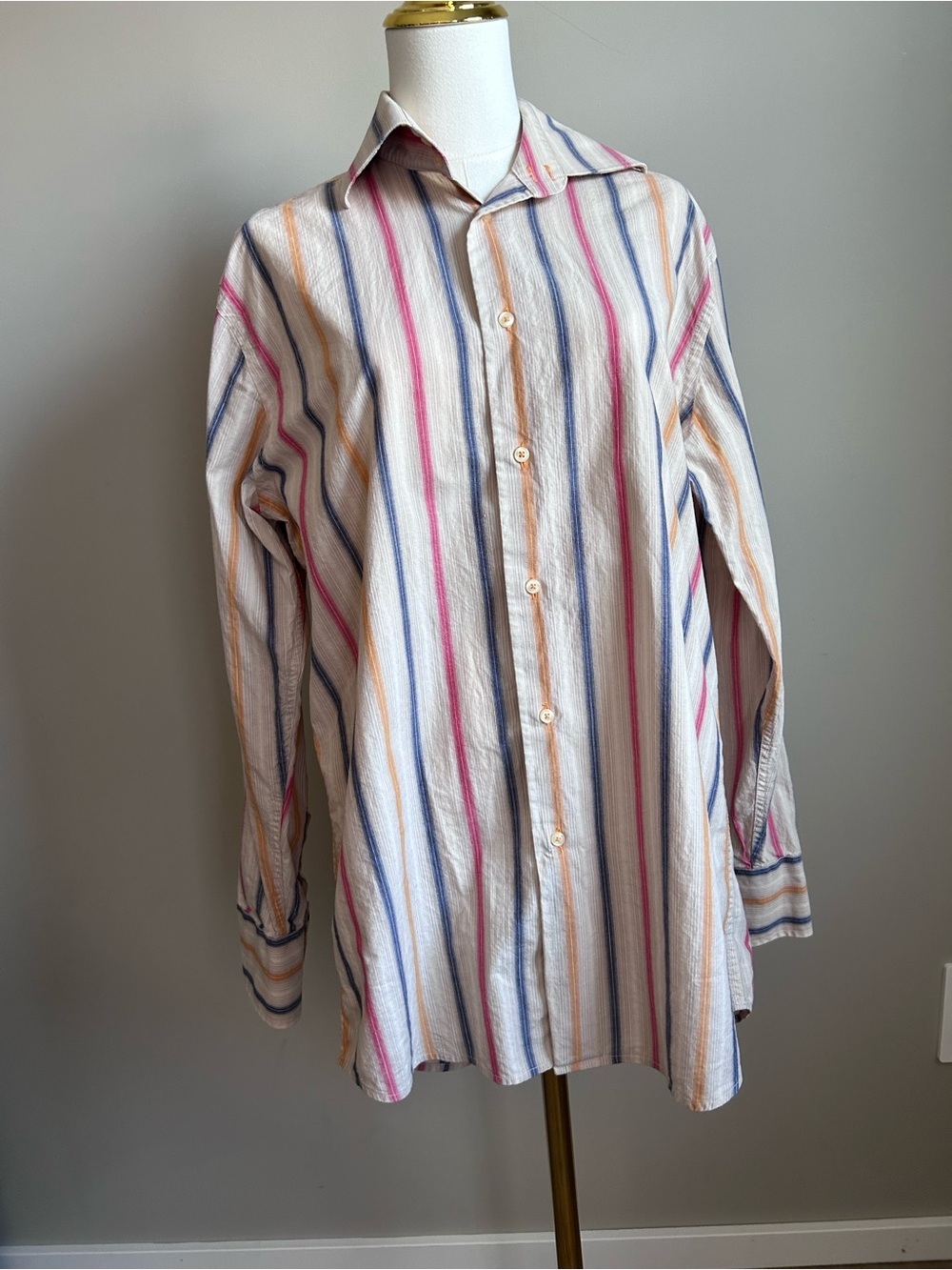 Western Long-Sleeve Button-Up Shirt in Cream with Multicolor Stripes rodeo farm